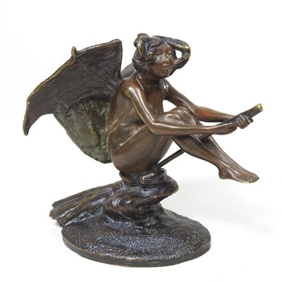 Lot 439 - An Art Nouveau bronze inkwell, in the form of...