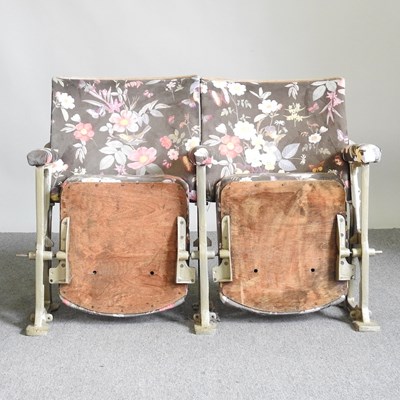 Lot 578 - A pair of vintage cinema seats, with floral...