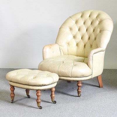 Lot 212 - A Victorian style cream leather upholstered...