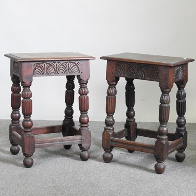 Lot 566 - A pair of 17th century style oak joint stools,...