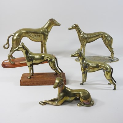 Lot 152 - A collection of  five various brass greyhound figures