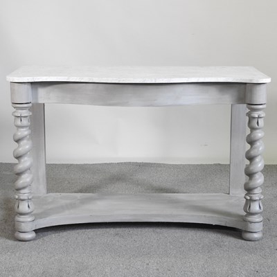 Lot 176 - A grey painted marble top console table, of...