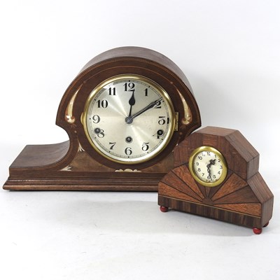 Lot 371 - A small Art Deco mantle clock, together with...