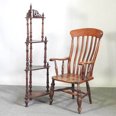 Lot 142 - A 19th century stick back armchair, together...