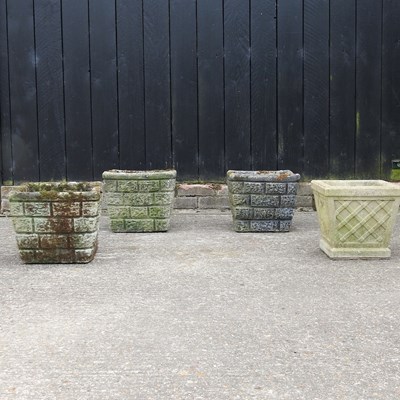 Lot 364 - Three reconstituted stone garden pots, together with another