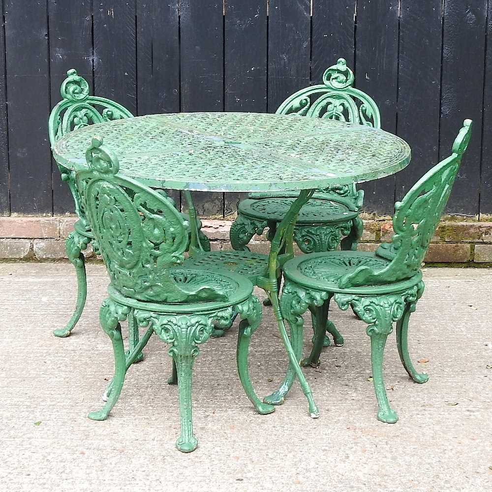 Lot 104 - A painted metal circular garden table, 98cm...