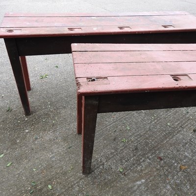 Lot 160 - A pair of old red painted school desks (2)