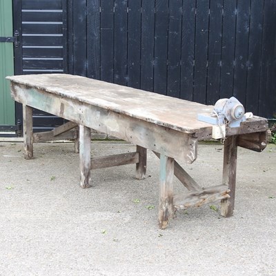 Lot 470 - A large wooden workshop bench