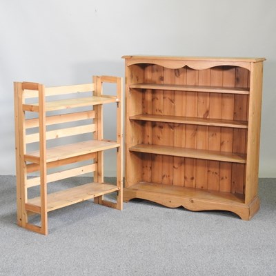 Lot 324 - A pine dwarf open bookcase, 82cm wide,...