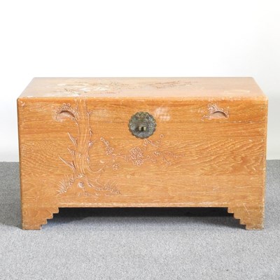 Lot 155 - A mid 20th century oriental hardwood trunk,...