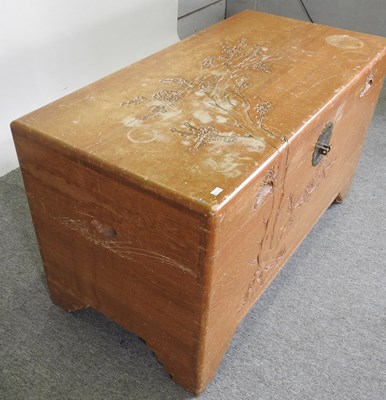Lot 155 - A mid 20th century oriental hardwood trunk,...