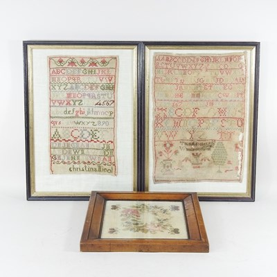 Lot 475 - A 19th century needlework sampler, 38 x 27cm,...