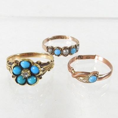 Lot 529 - A 9 carat gold turquoise and split pearl five...