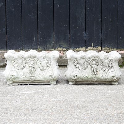 Lot 257 - A pair of cast stone rectangular garden...