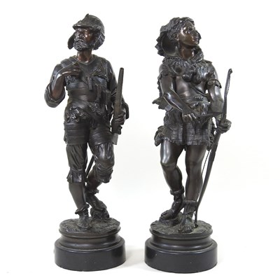 Lot 359 - Two bronze statues of a Cavalier and Hunter,...