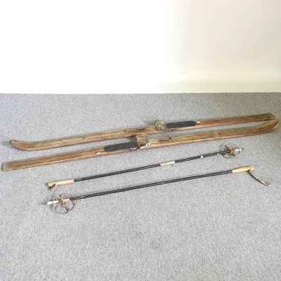 Lot 338 - A pair of vintage Artis wooden skis, 196cm...