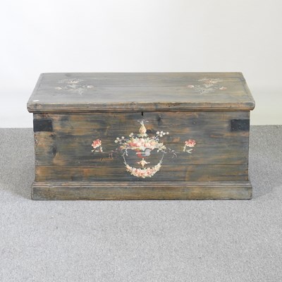 Lot 170 - A painted pine blanket box, decorated with...