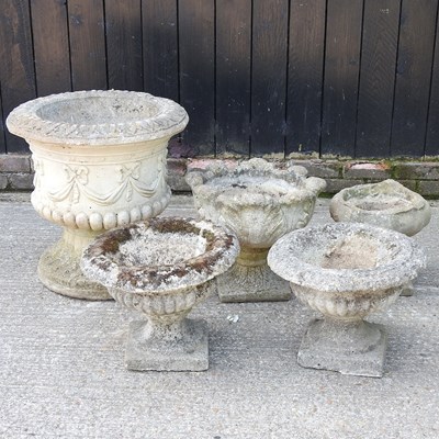 Lot 281 - A cast stone garden urn, 62cm, together with...