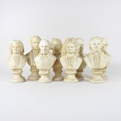 Lot 504 - A collection of eight plaster portrait busts...