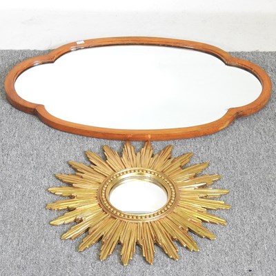 Lot 302 - A gilt convex sunburst wall mirror, 42cm...