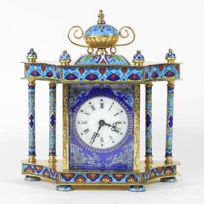 Lot 105 - A cloisonne and gilt metal cased mantel clock,...