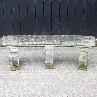 Lot 527 - A reconstituted stone garden bench, of curved...