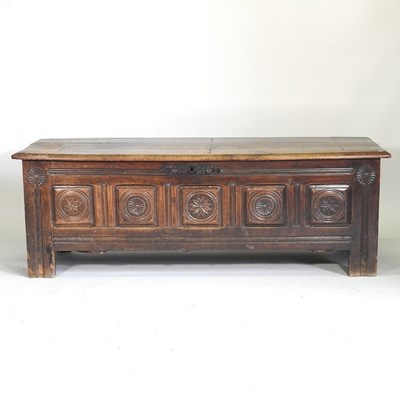 Lot 8 - An unusual 18th century continental oak coffer,...