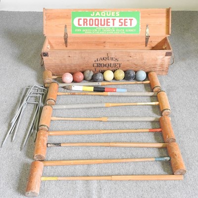 Lot 31 - A Jaques croquet set, in a fitted wooden box,...