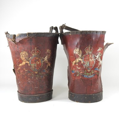 Lot 304 - A pair of 19th century painted leather fire...