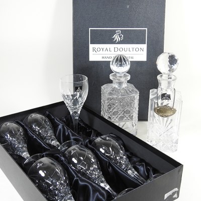 Lot 135 - A set of six Royal Doulton wine glasses, boxed,...