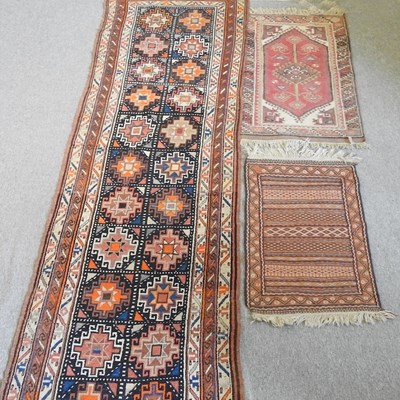 Lot 155 - A kilim runner, with two rows of medallions,...