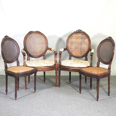 Lot 315 - A pair of French cane seated armchairs,...