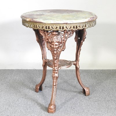 Lot 111 - A marble top pub table, on a painted metal base