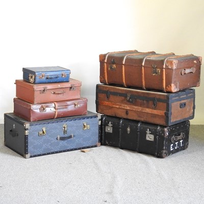 Lot 356 - A vintage bound trunk, together with six...