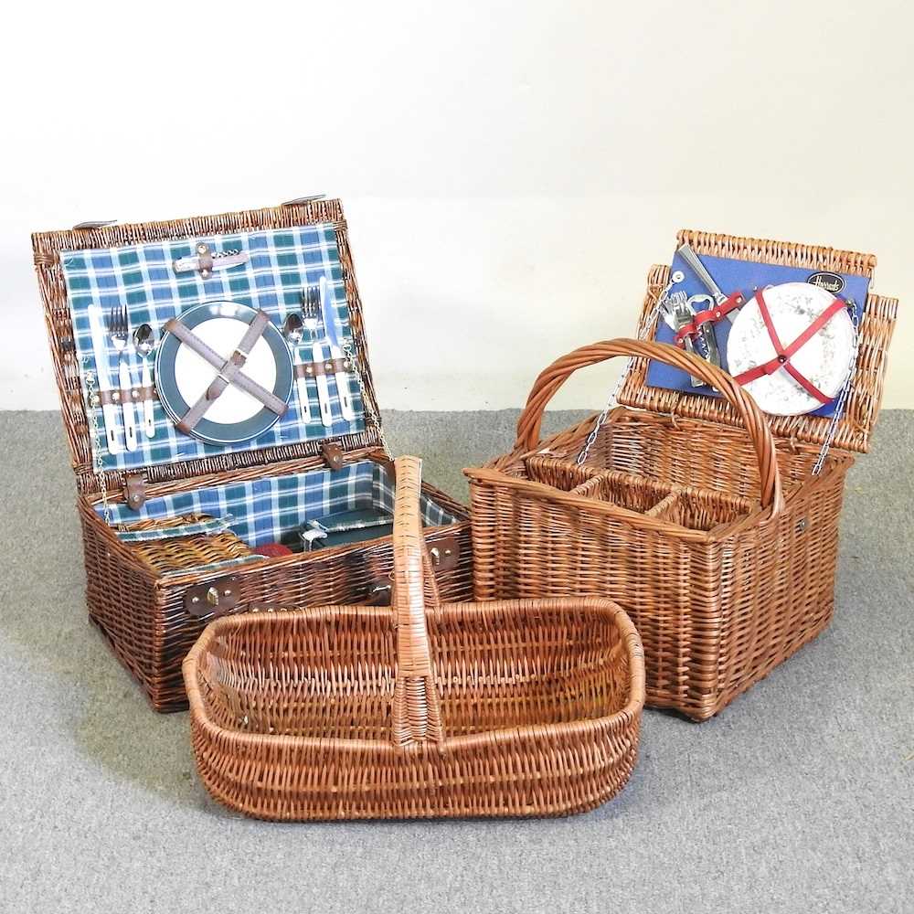 Lot 133 - A Harrods picnic basket, 40cm wide, together...