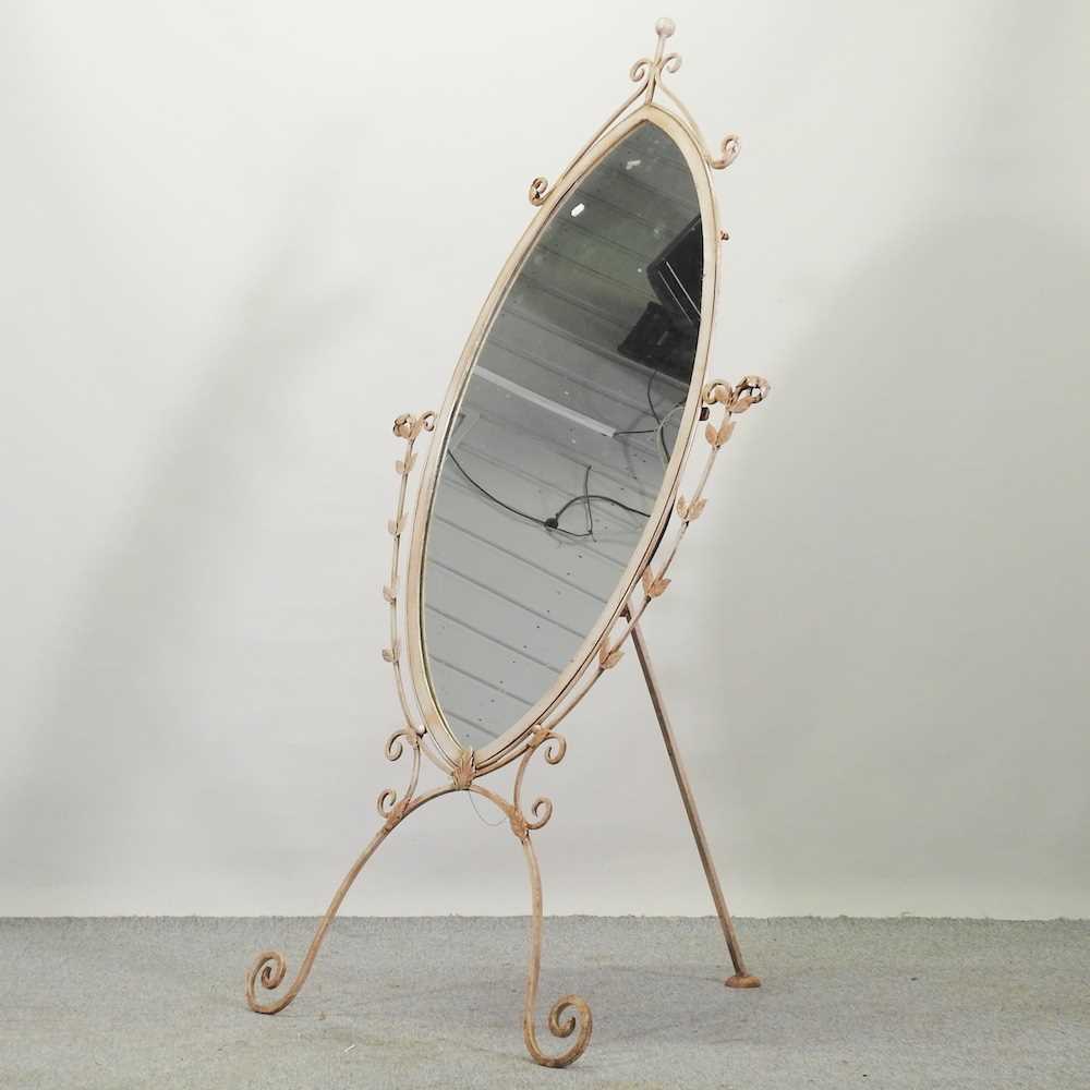 Lot 85 - A white painted iron cheval mirror