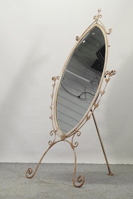 Lot 85 - A white painted iron cheval mirror