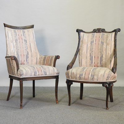 Lot 703 - An  pair of early 20th century French ladies and gentleman's armchairs