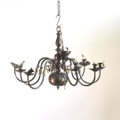 Lot 205 - A Dutch brass eight branch chandelier, 79cm...