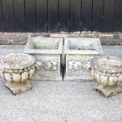 Lot 389 - A pair of square cast stone garden pots, 40cm...