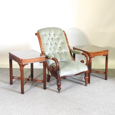 Lot 386 - A Victorian carved walnut and green...