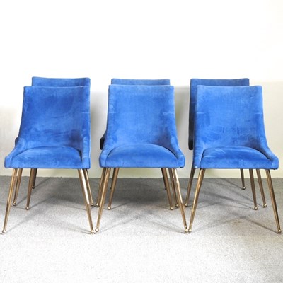 Lot 489 - A set of six modern blue velvet upholstered...