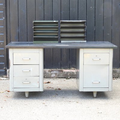 Lot 391 - A mid 20th century metal pedestal desk, 153cm...