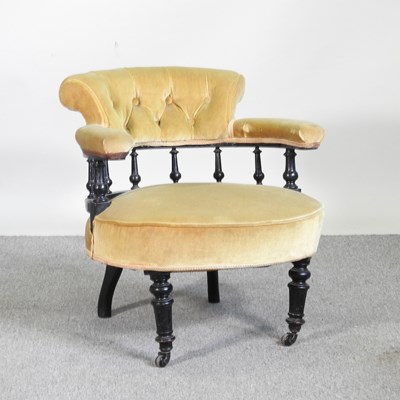 Lot 263 - A Victorian ebonised and gold upholstered tub...