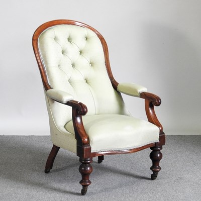 Lot 317 - A Victorian green upholstered button back...