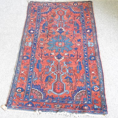Lot 194 - A Hamadan rug, with blue geometric designs, on...