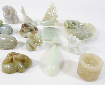 Lot 62 - An oriental jade coloured hardstone carving of a leaf