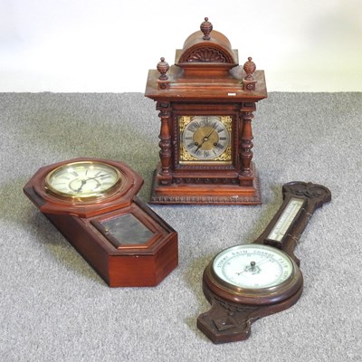 Lot 57 - A late 19th century walnut cased mantel clock,...