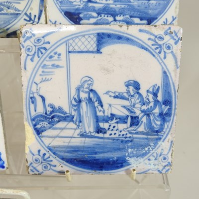 Lot 13 - A collection of seven 18th century Dutch delft pottery blue and white tiles