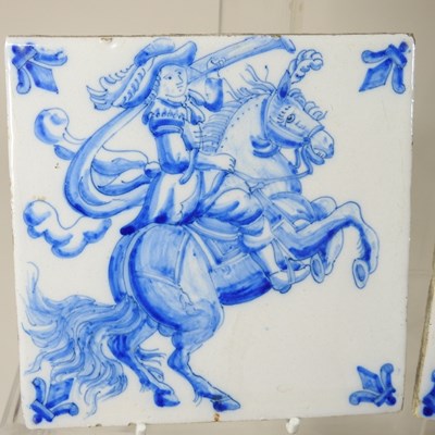 Lot 13 - A collection of seven 18th century Dutch delft pottery blue and white tiles